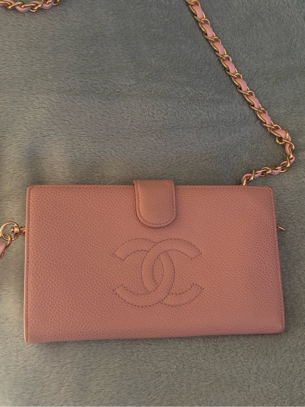 Chanel 💯🌸Authentic Vintage Pink Caviar Leather Wallet w/chain